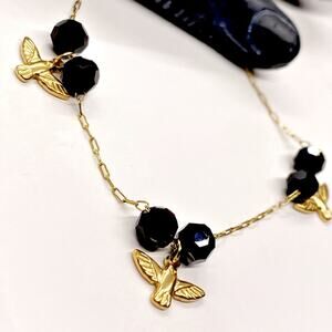 NEW Gold Flying Bird Bracelet With Black Crystals